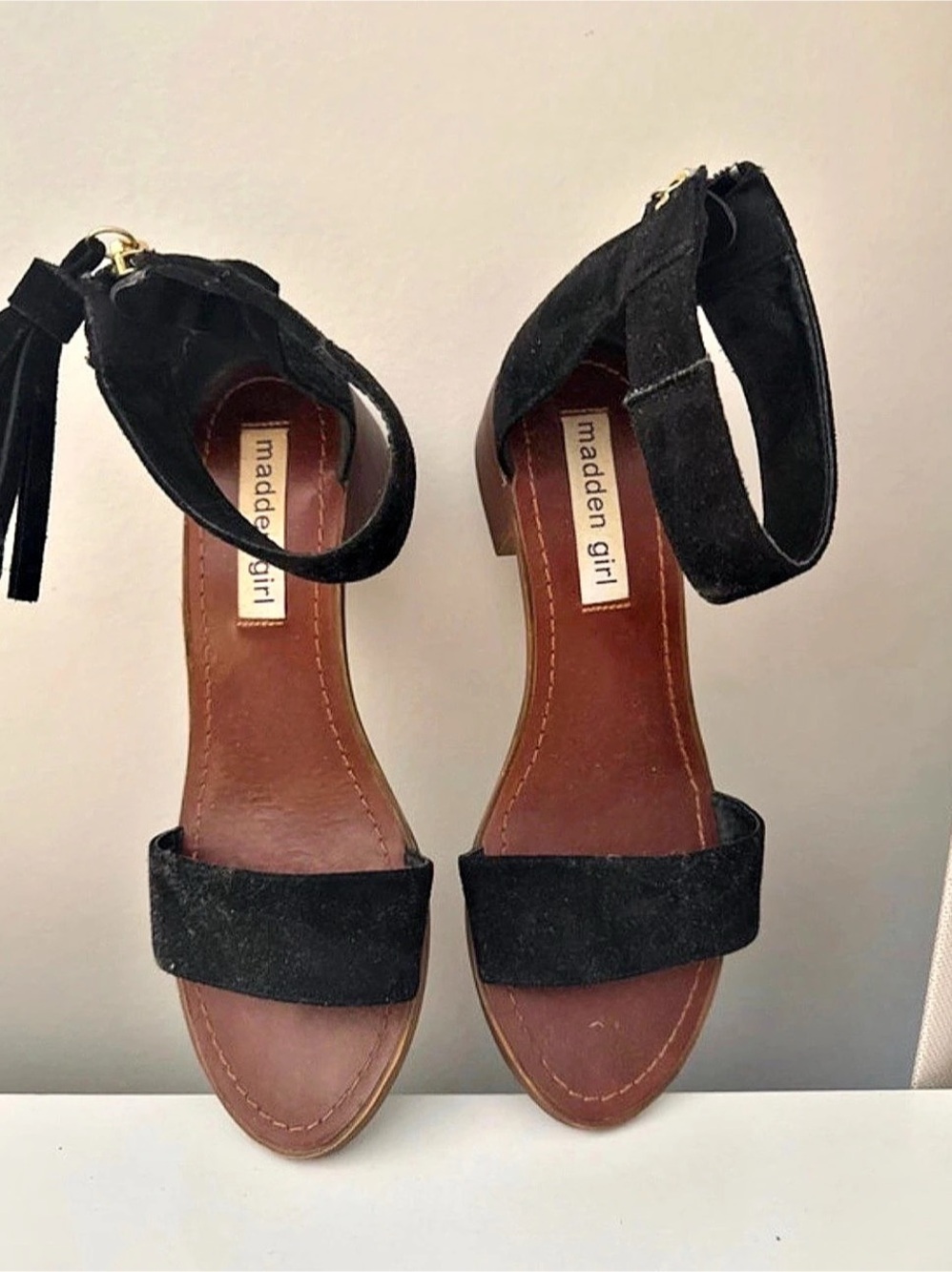 madden girl Black Ankle Strap Block Heel Sandals
